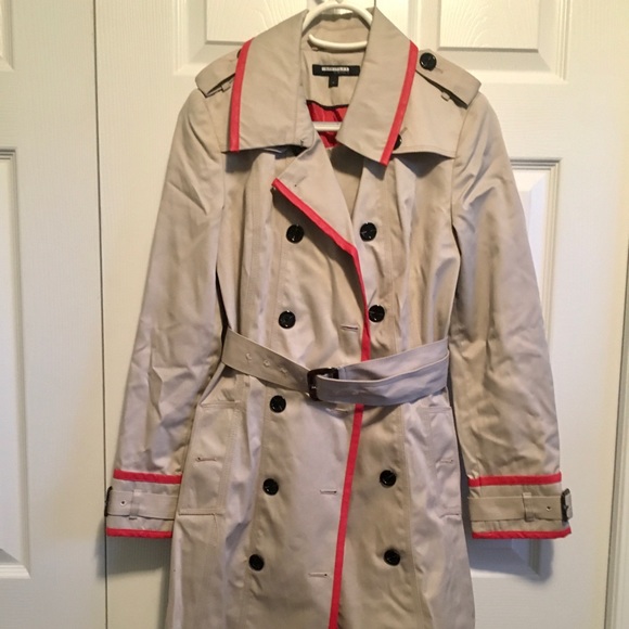 Attitude Jackets & Blazers - Classic tan trench coat with red contrast trim